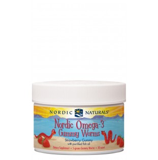 Nordic Naturals Omega-3 Gummy Worms, Strawberry Gummy, 30 Count